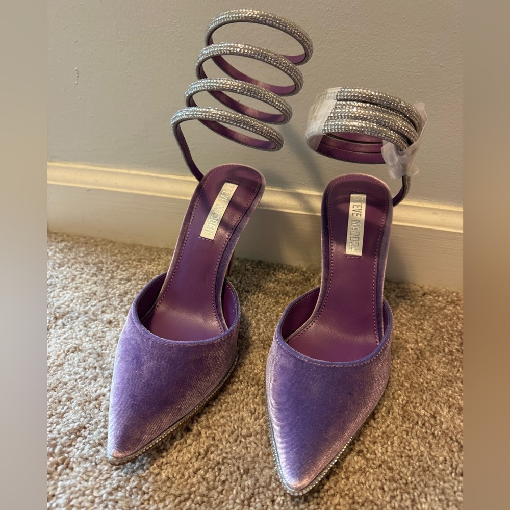 Purple Velvet And Glitter Stiletto Heels